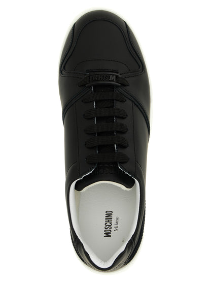 Sneakers by Moschino for men in leather & rubber black presents a impeccable silhouette as City Men's Low Top Leather & Rubber Sneakers, expertly defined by a impeccable low-top style for a impeccable, high-fashion look.
