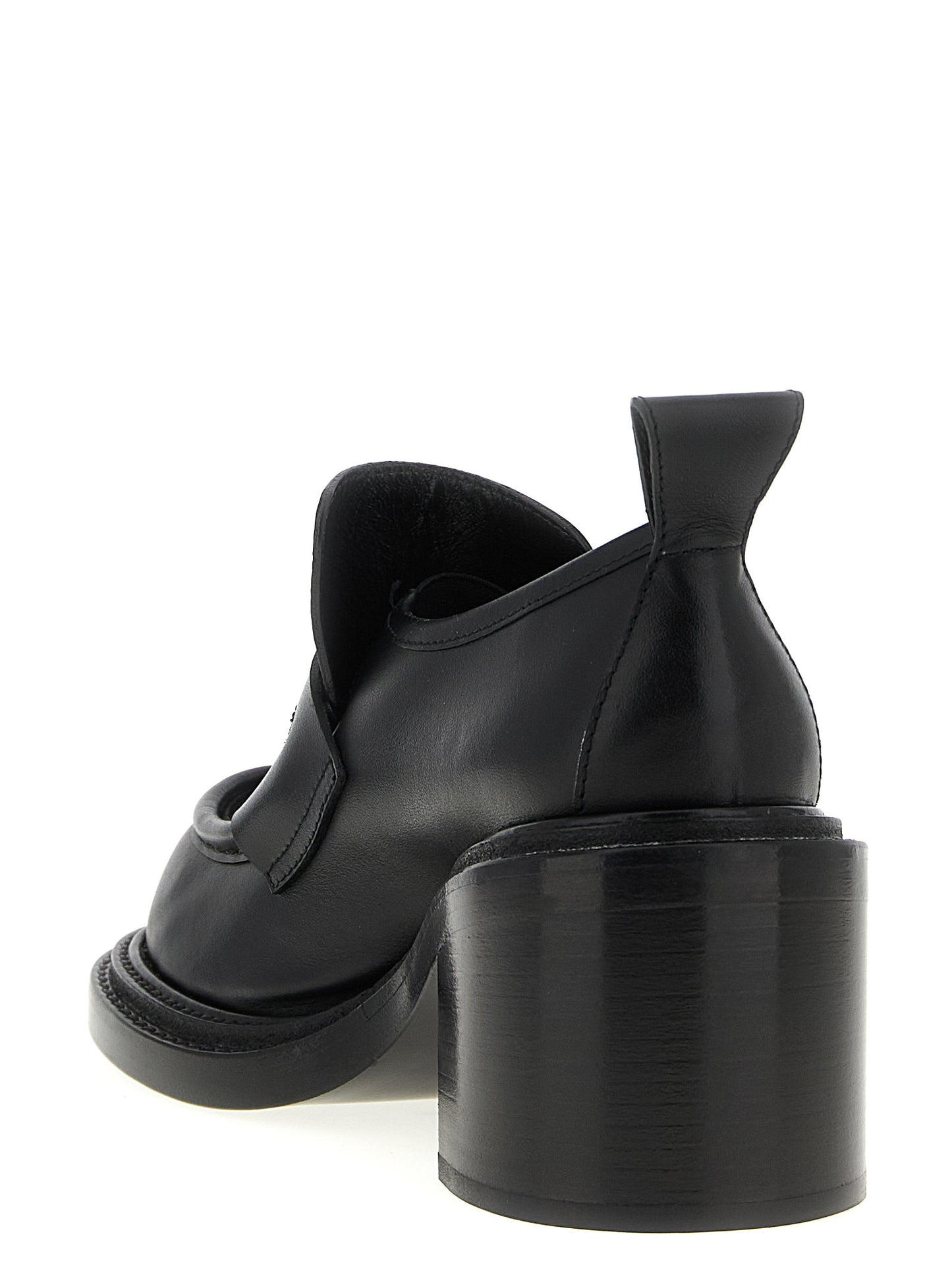 Platform Geometric Loafer Work Shoes by Moschino for women in calfskin leather black showcases a timeless silhouette from the College Olivia Play Women's Calfskin Leather Platform Geometric Loafer Work Shoes collection, featuring a timeless platform geometric-heel and for a timeless finish.