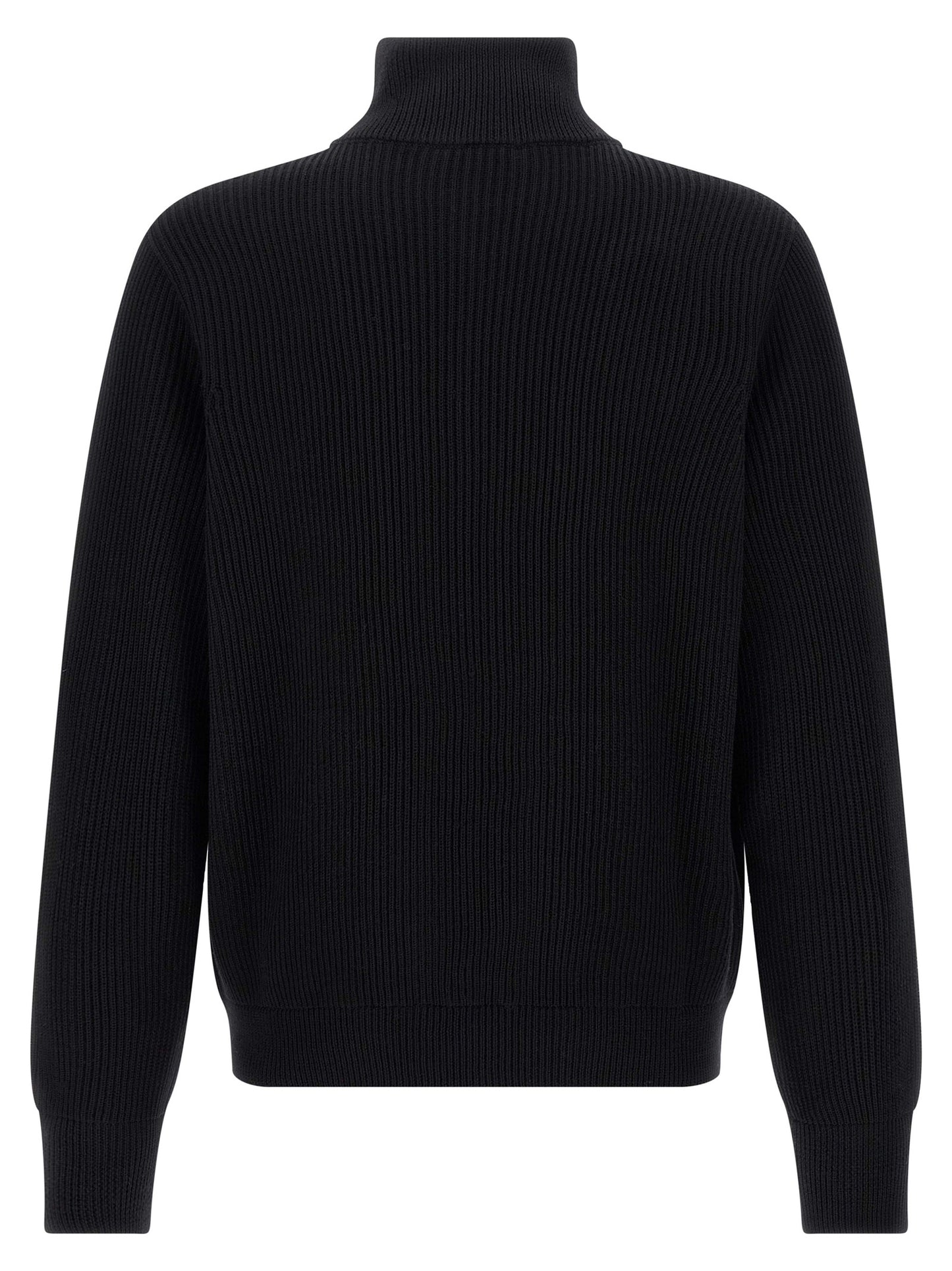Cardigan by Roberto Collina for men in merino wool black showcases a luxurious silhouette, meticulously detailed with a sophisticated high-neck neckline and for a refined finish.