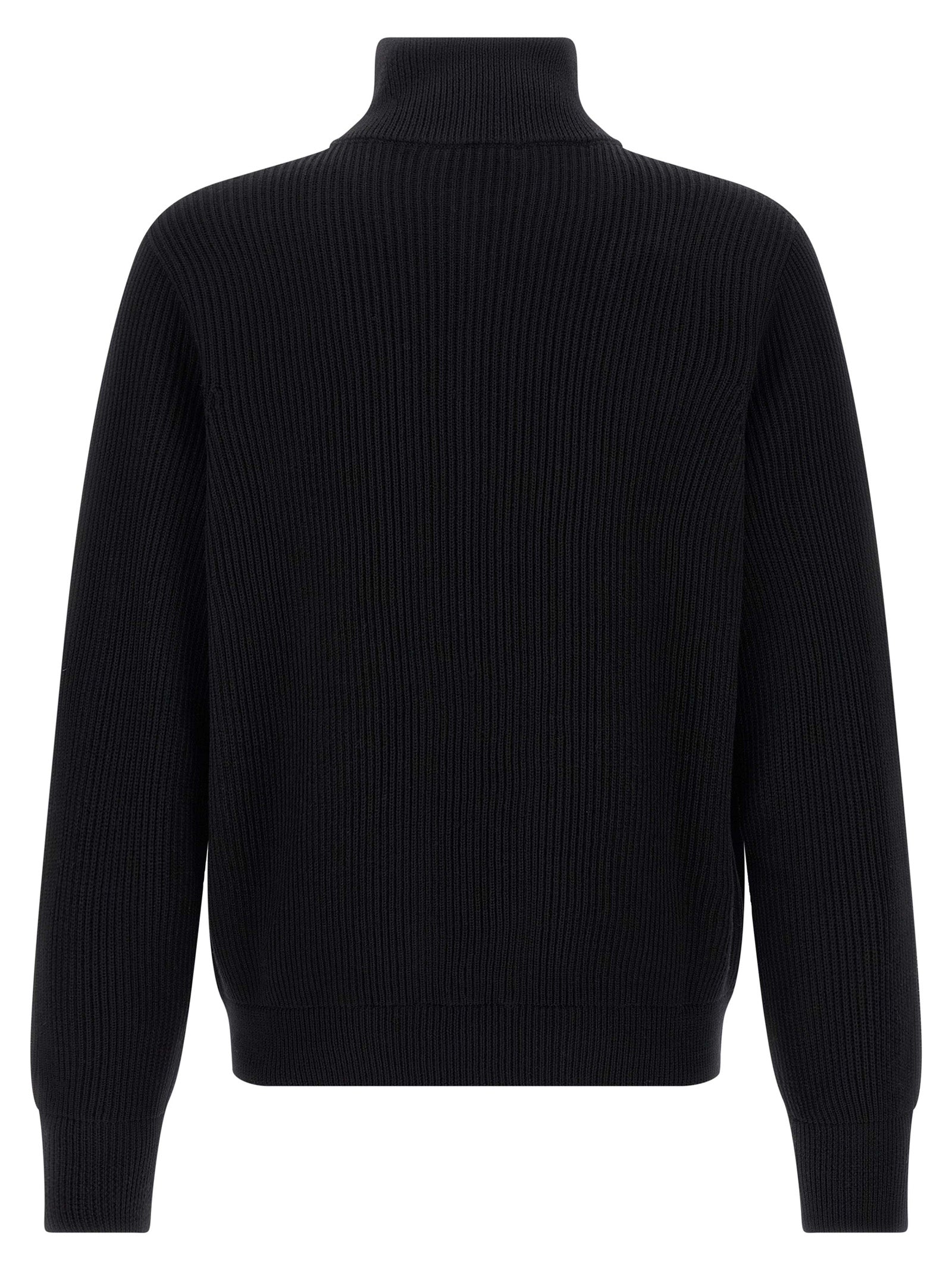 Cardigan by Roberto Collina for men in merino wool black showcases a luxurious silhouette, meticulously detailed with a sophisticated high-neck neckline and for a refined finish.