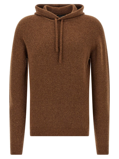 Hooded Cardigan by Roberto Collina for men in polyamide & virgin wool brown & camel features an crisp silhouette, showcasing a sophisticated hooded neckline and detail for a truly crisp finish.