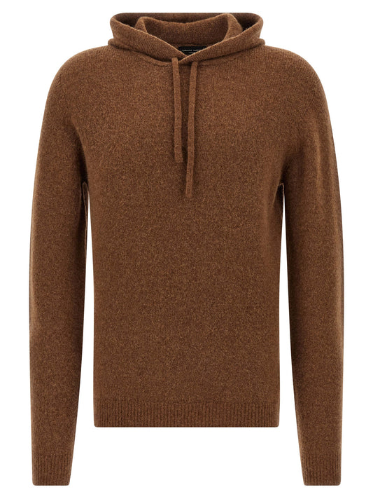 Hooded Cardigan by Roberto Collina for men in polyamide & virgin wool brown & camel features an crisp silhouette, showcasing a sophisticated hooded neckline and detail for a truly crisp finish.