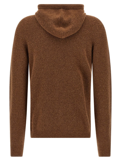 Hooded Cardigan by Roberto Collina for men in polyamide & virgin wool brown & camel features a nuanced silhouette with a refined hooded neckline and nuanced detailing for a sophisticated look.