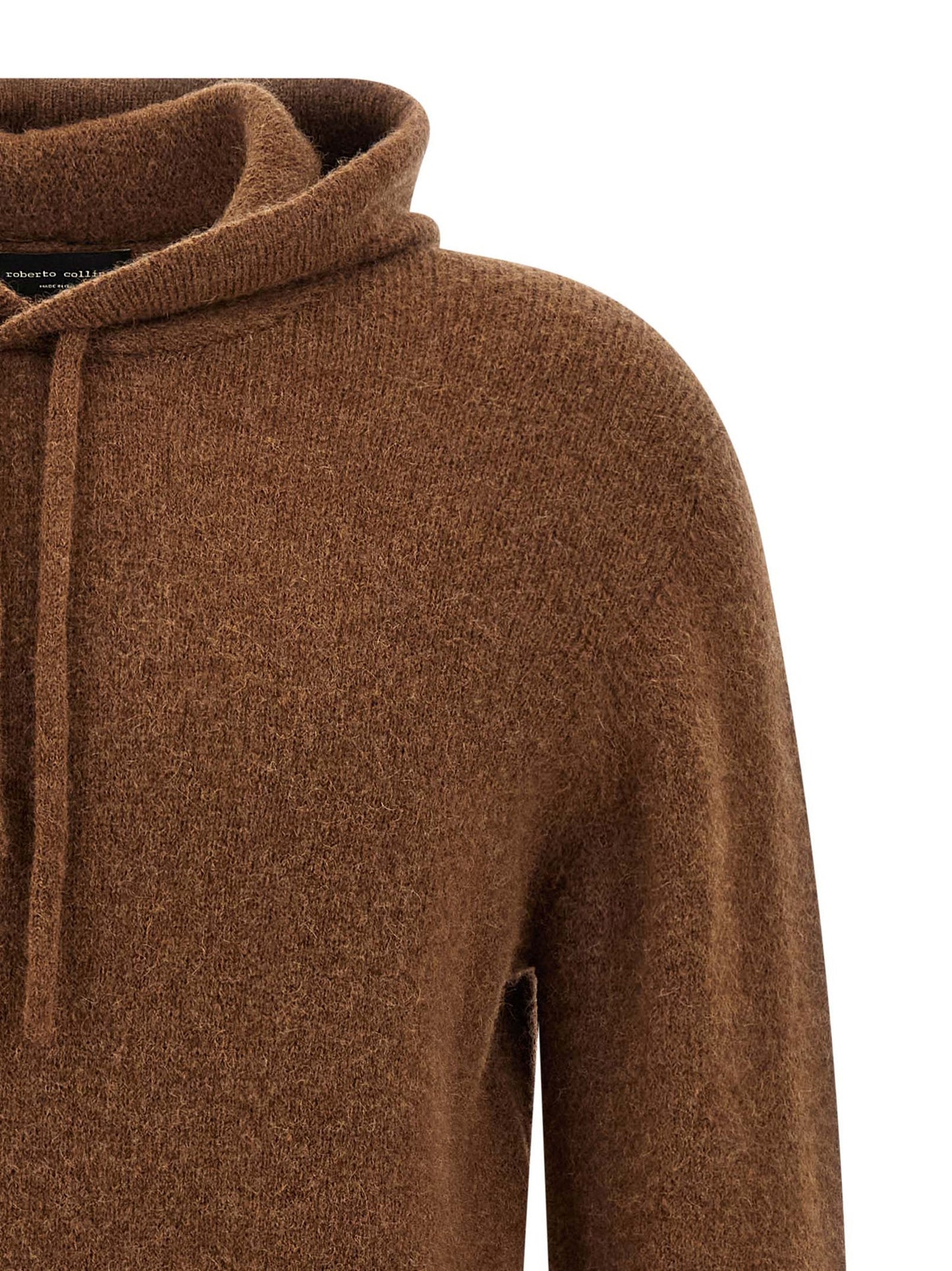 Hooded Cardigan by Roberto Collina for men in polyamide & virgin wool brown & camel presents a textural silhouette, artfully finished with a textural hooded neckline and for a sophisticated, textural look.