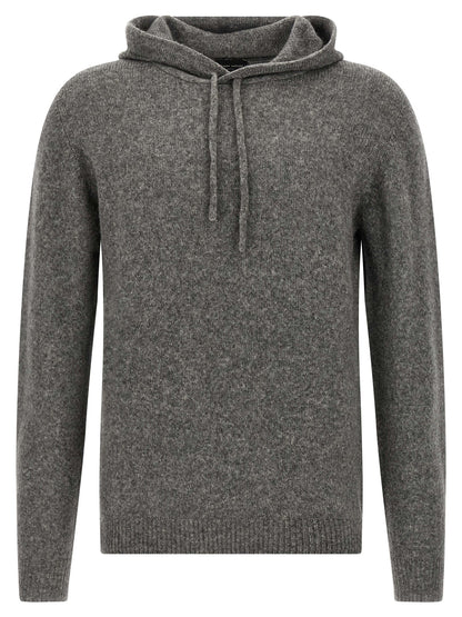 Hooded Cardigan by Roberto Collina for men in polyamide & virgin wool camel & gray showcases a luxurious silhouette, meticulously detailed with a sophisticated hooded neckline and for a refined finish.