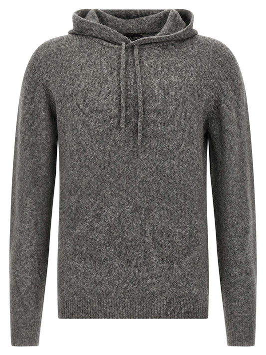 Hooded Cardigan by Roberto Collina for men in polyamide & virgin wool camel & gray showcases a luxurious silhouette, meticulously detailed with a sophisticated hooded neckline and for a refined finish.
