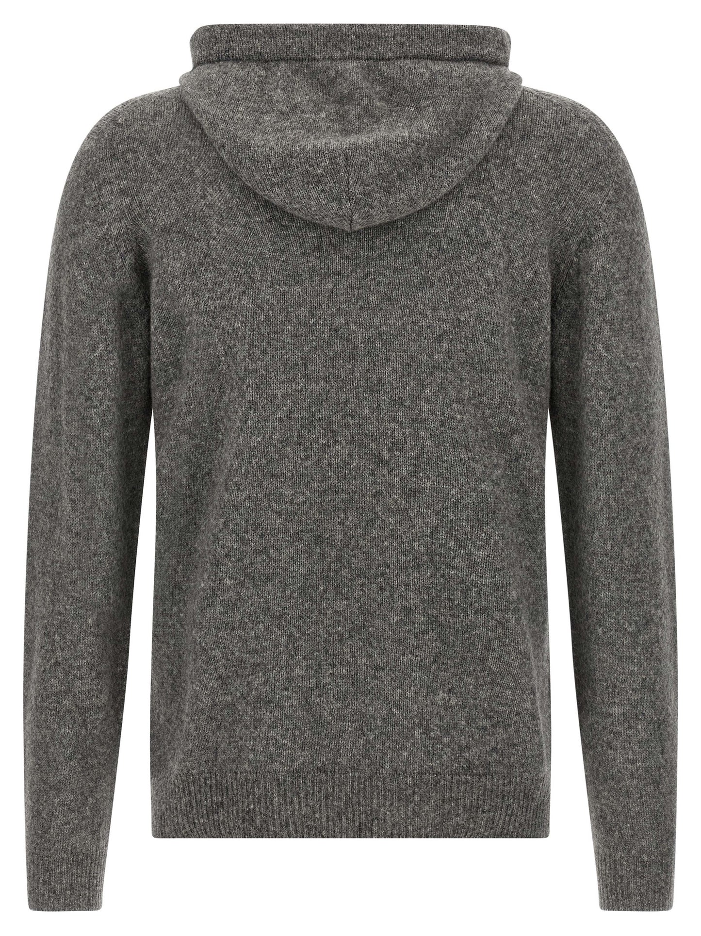 Hooded Cardigan by Roberto Collina for men in polyamide & virgin wool camel & gray features a dramatic silhouette, showcasing a sophisticated hooded neckline and dramatic detail for a timeless, premium look.