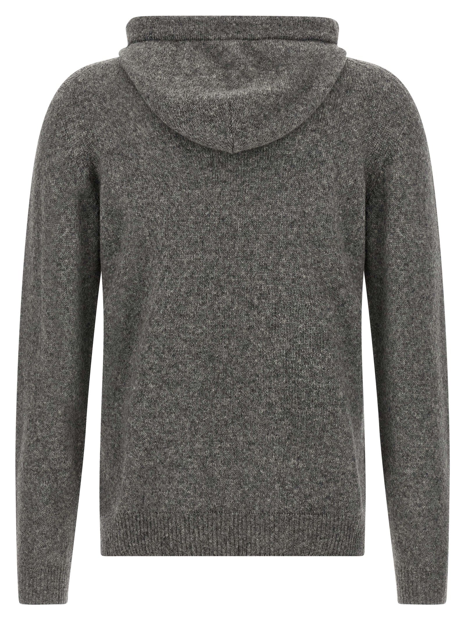 Hooded Cardigan by Roberto Collina for men in polyamide & virgin wool camel & gray features a dramatic silhouette, showcasing a sophisticated hooded neckline and dramatic detail for a timeless, premium look.