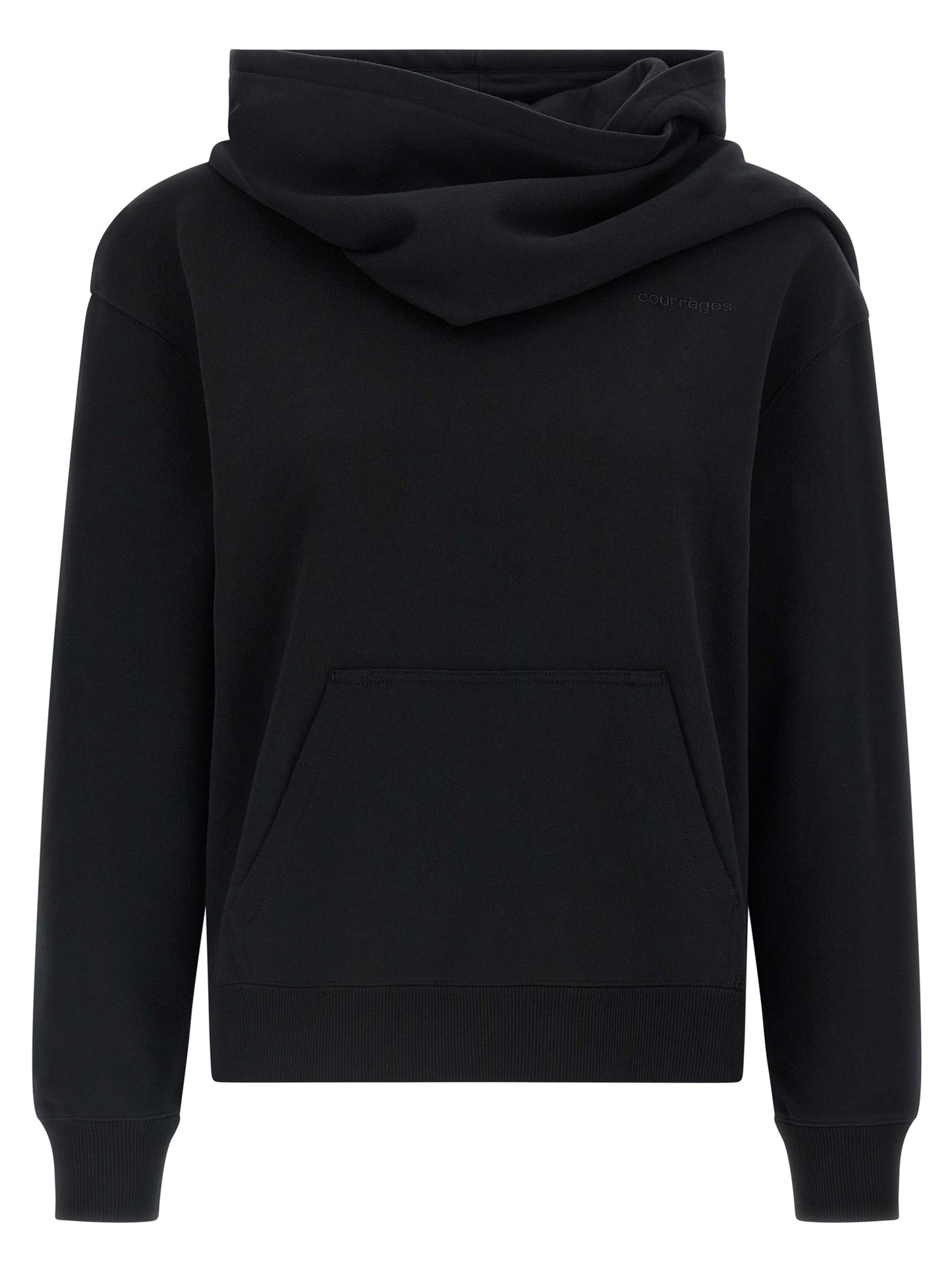 Sweatshirt Hoodie by Courrèges for women in cotton black features an luminous silhouette, showcasing a sophisticated hooded neckline and long-sleeve for a truly luminous look.