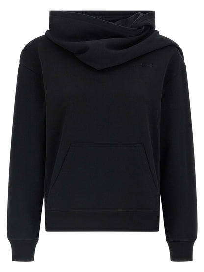 Sweatshirt Hoodie by Courrèges for women in cotton black features an luminous silhouette, showcasing a sophisticated hooded neckline and long-sleeve for a truly luminous look.