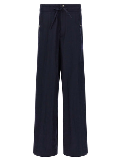 Casual Pants by Dries Van Noten for men in nylon blue features an refined tailoring silhouette, showcasing a premium straight-leg & wide with a and long cut for a refined tailoring look.