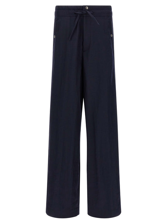 Casual Pants by Dries Van Noten for men in nylon blue features an refined tailoring silhouette, showcasing a premium straight-leg & wide with a and long cut for a refined tailoring look.
