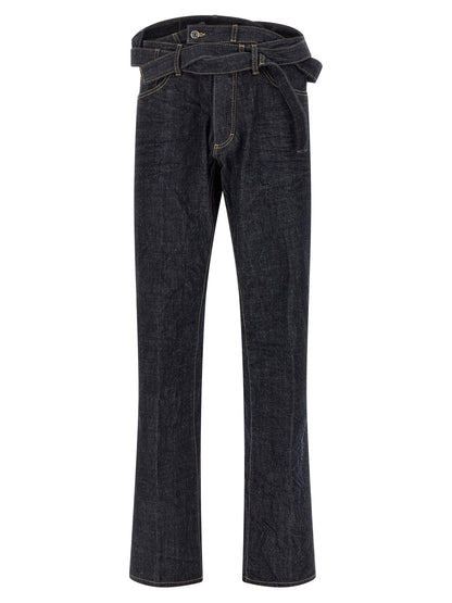 Jeans by Dsquared² for men in denim cotton blue & signature features a polished silhouette with a polished straight-leg, reaching a polished long and finished with a polished .