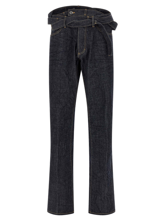 Jeans by Dsquared² for men in denim cotton blue & signature features a polished silhouette with a polished straight-leg, reaching a polished long and finished with a polished .