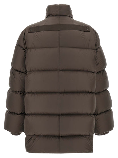 This Puffer Jacket by Rick Owens for men in plush nylon cotton & goose-down brown exhibits a edgy silhouette, meticulously detailed with functional insulated and a edgy turtle neckline for a edgy finish.
