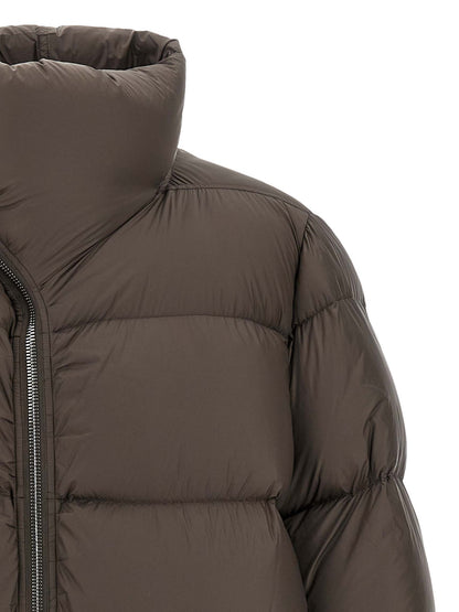 Puffer Jacket by Rick Owens for men in plush nylon cotton & goose-down brown features an contemporary silhouette, showcasing a sophisticated turtle neckline and contemporary insulated for a truly refined look.