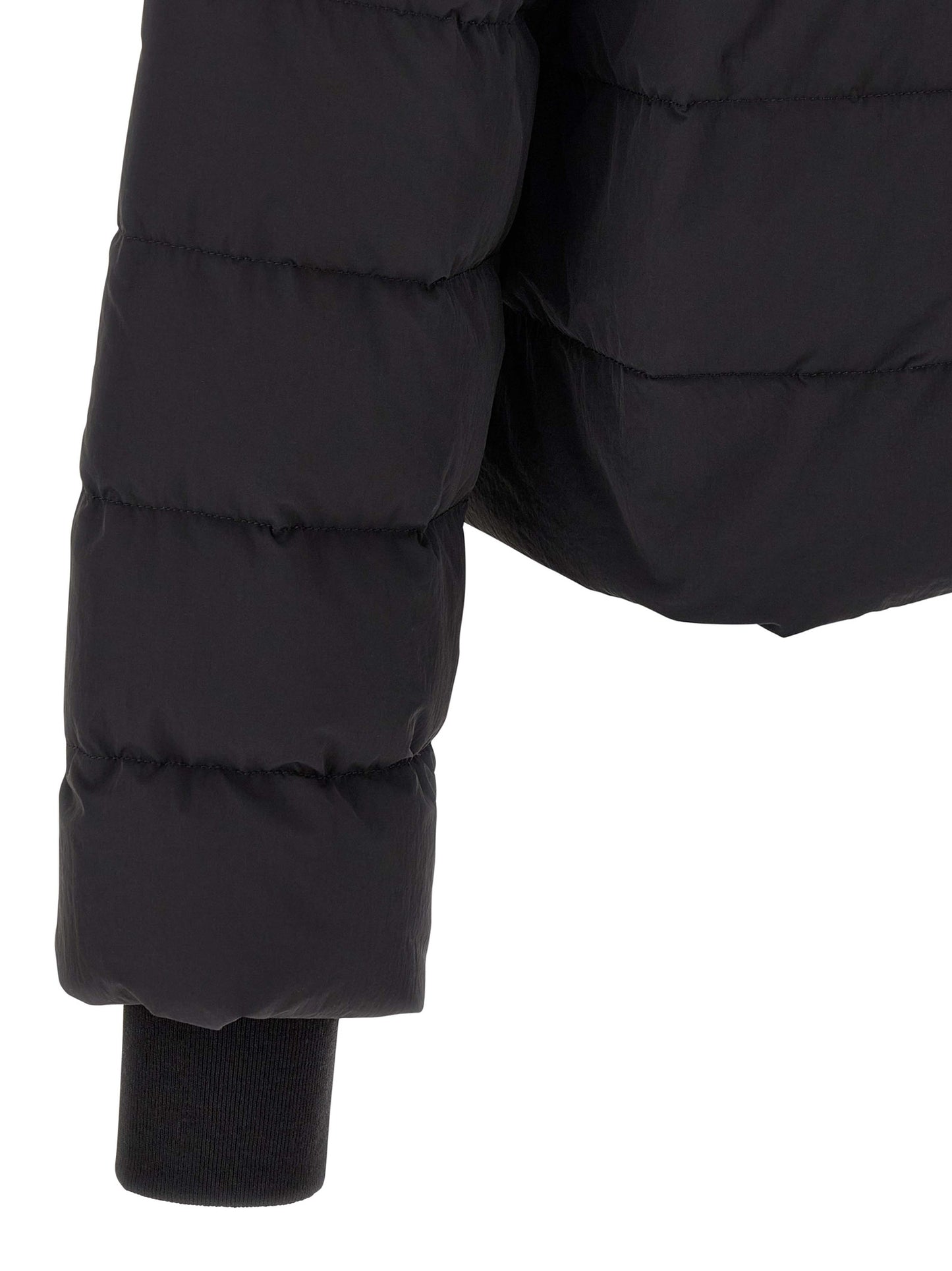 Hooded Puffer Jacket by Rick Owens for men in nylon & goose-down black features an contemporary silhouette, showcasing a sophisticated and contemporary lightweight, pockets, hooded & insulated for a truly refined look.