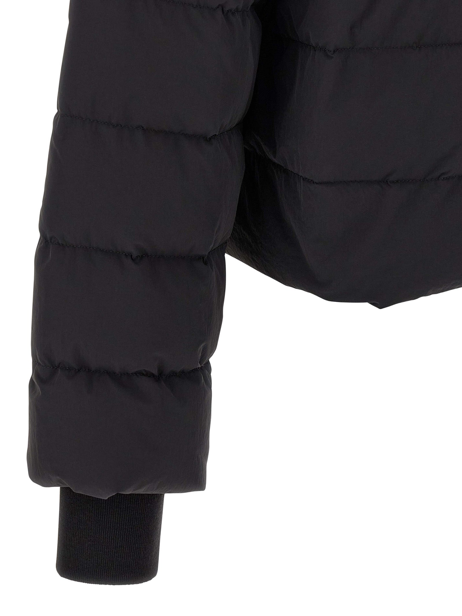 Hooded Puffer Jacket by Rick Owens for men in nylon & goose-down black features an contemporary silhouette, showcasing a sophisticated and contemporary lightweight, pockets, hooded & insulated for a truly refined look.