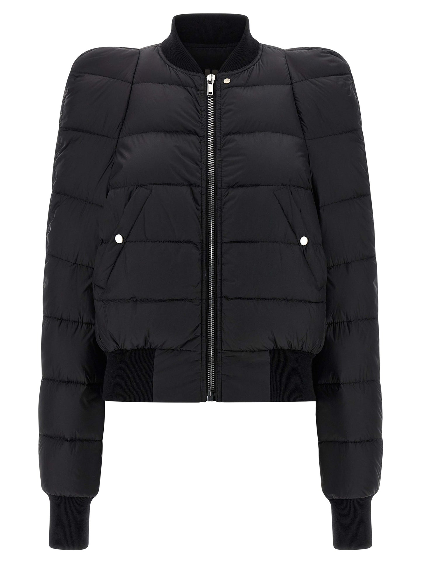 Bomber Jacket by Rick Owens for women in nylon & goose-down black features an on trend silhouette, showcasing refined insulated and a sophisticated high-neck neckline for a truly on trend finish.