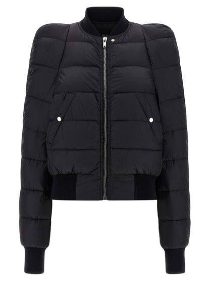 Bomber Jacket by Rick Owens for women in nylon & goose-down black features an on trend silhouette, showcasing refined insulated and a sophisticated high-neck neckline for a truly on trend finish.