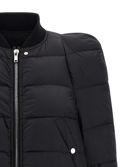 Bomber Jacket by Rick Owens for women in nylon & goose-down black features a city-ready silhouette, detailed with insulated and a city-ready high-neck neckline.