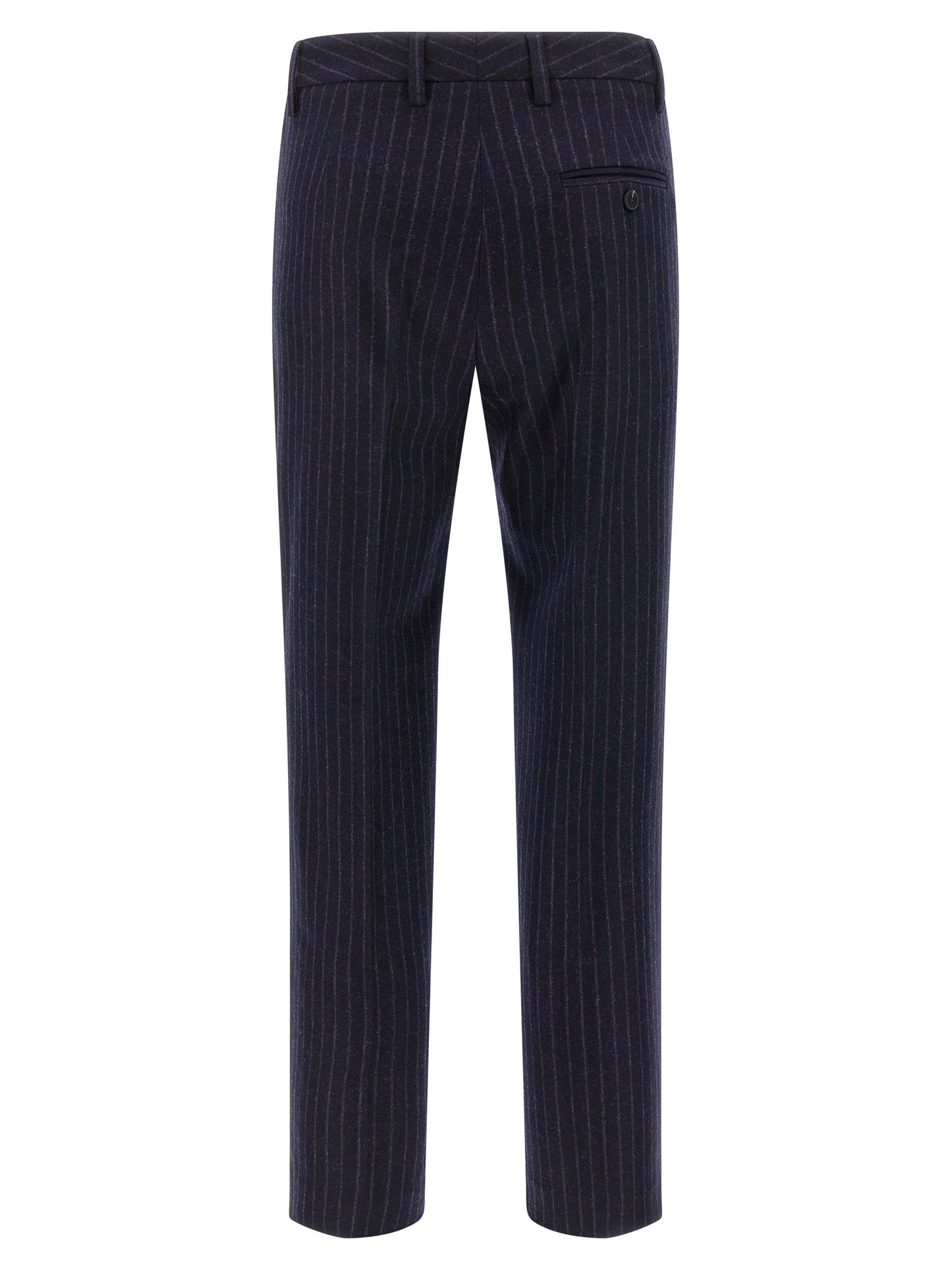 Trousers by Alberto Biani for women in virgin wool blue & pinstripe features a artisanal silhouette, showcasing a sophisticated straight-leg with a long and for a artisanal finish.