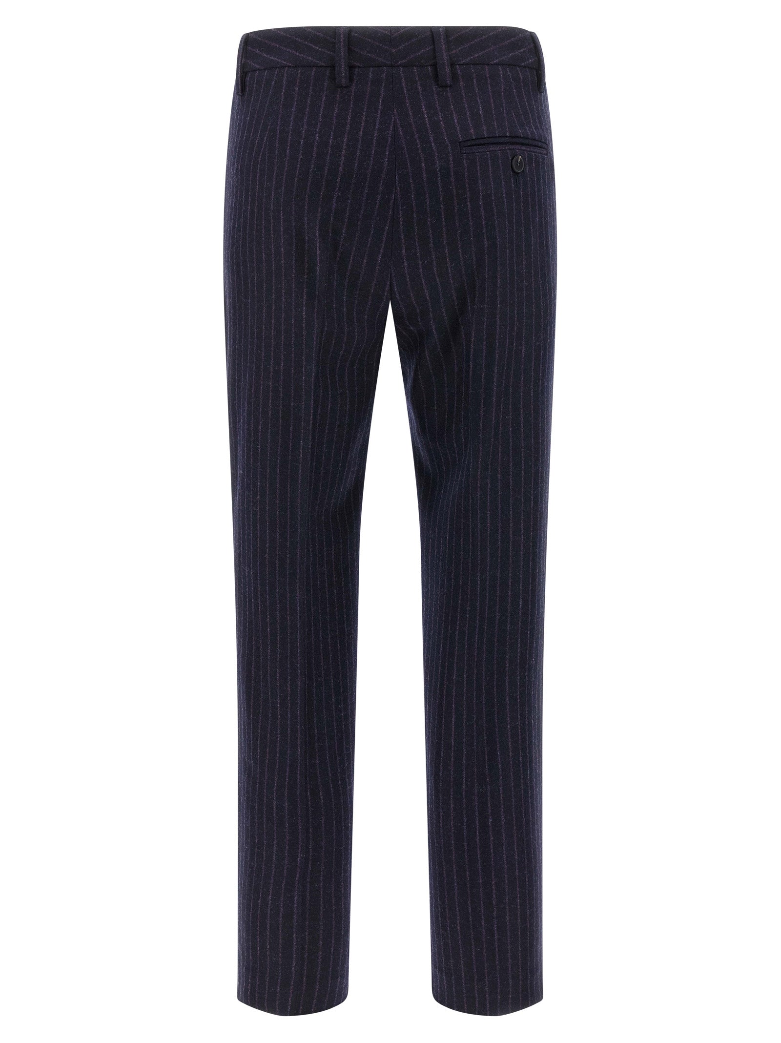 Trousers by Alberto Biani for women in virgin wool blue & pinstripe features a artisanal silhouette, showcasing a sophisticated straight-leg with a long and for a artisanal finish.