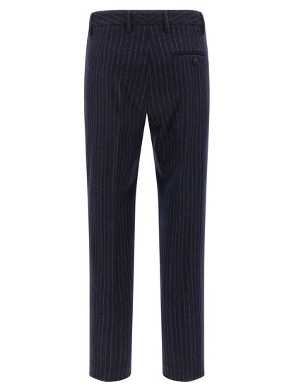 Trousers by Alberto Biani for women in virgin wool blue & pinstripe features a artisanal silhouette, showcasing a sophisticated straight-leg with a long and for a artisanal finish.