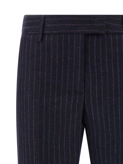 Trousers by Alberto Biani for women in virgin wool blue & pinstripe presents a smart silhouette, meticulously detailed with a smart straight-leg, a smart long, and a smart .