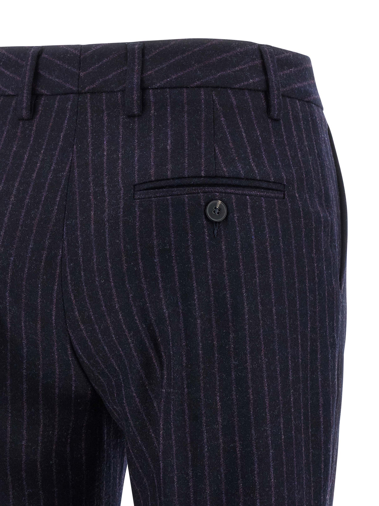 Trousers by Alberto Biani for women in virgin wool blue & pinstripe presents a perennial silhouette, meticulously tailored with a straight-leg cut, long finish, and an elegant .