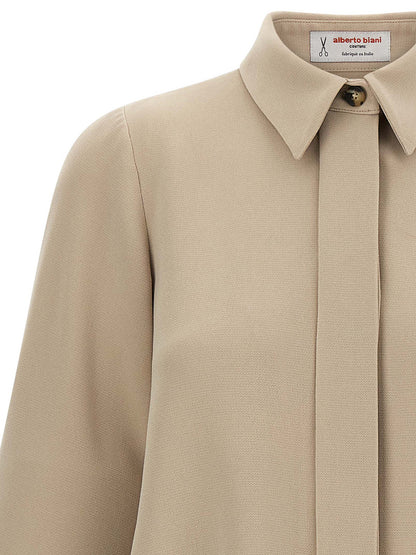 Blouse by Alberto Biani for women in polyester beige presents a discerning silhouette, showcasing a sophisticated asymmetric neckline and for a truly discerning finish.