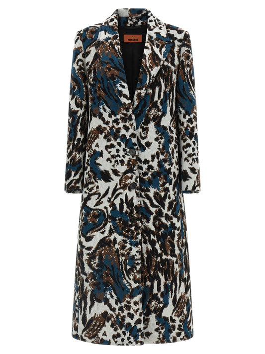 Overcoat by Missoni for women in polyamide wool multicolor & jacquard features an satoral silhouette, showcasing a sophisticated v-neck neckline and satoral pockets for a premium, timeless look.
