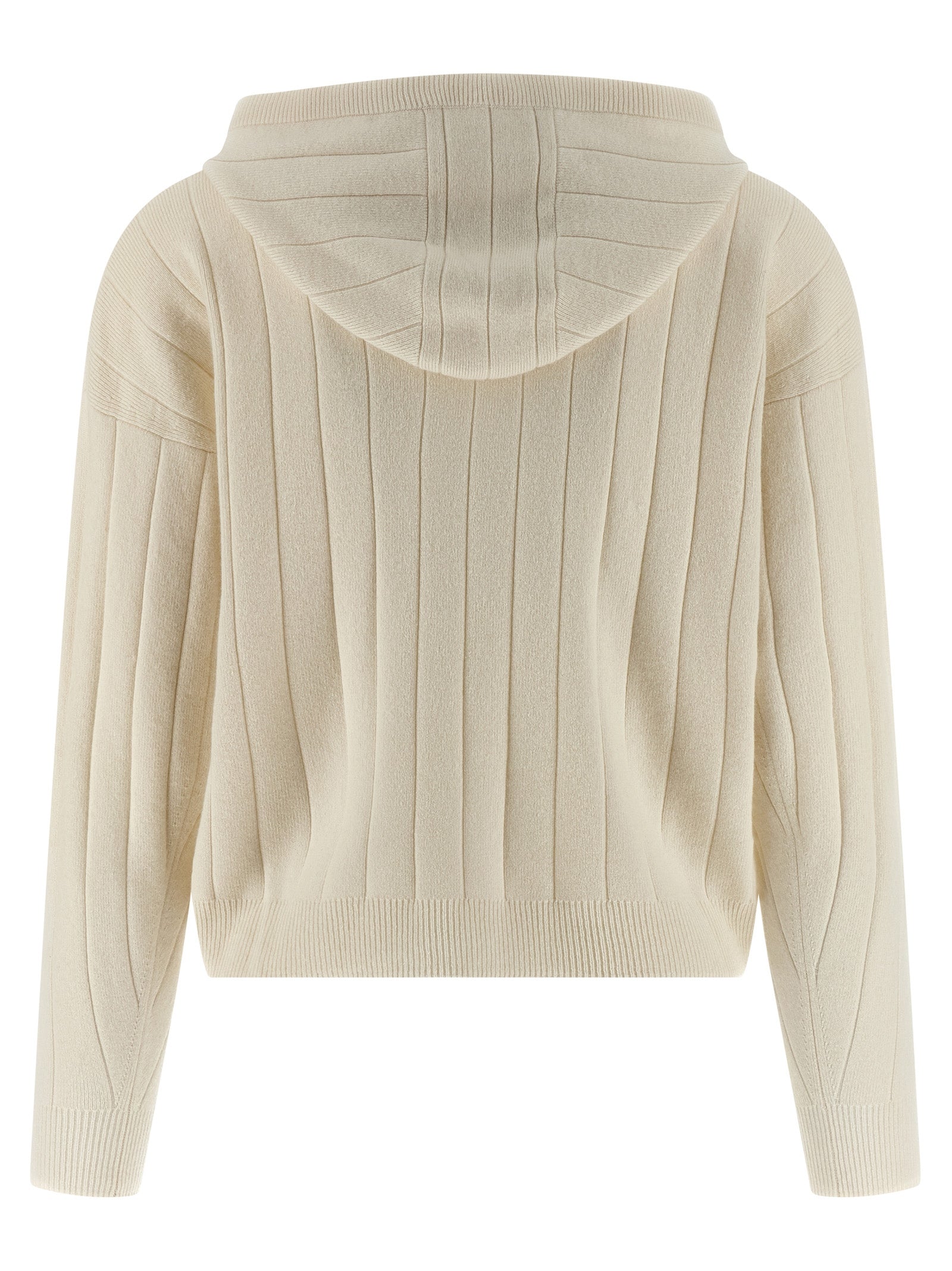 Hooded Cardigan by Max Mara for women in cashmere & leather white presents a textural silhouette, artfully finished with a textural hooded neckline and for a sophisticated, textural look.