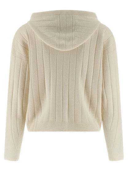 Hooded Cardigan by Max Mara for women in cashmere & leather white presents a textural silhouette, artfully finished with a textural hooded neckline and for a sophisticated, textural look.