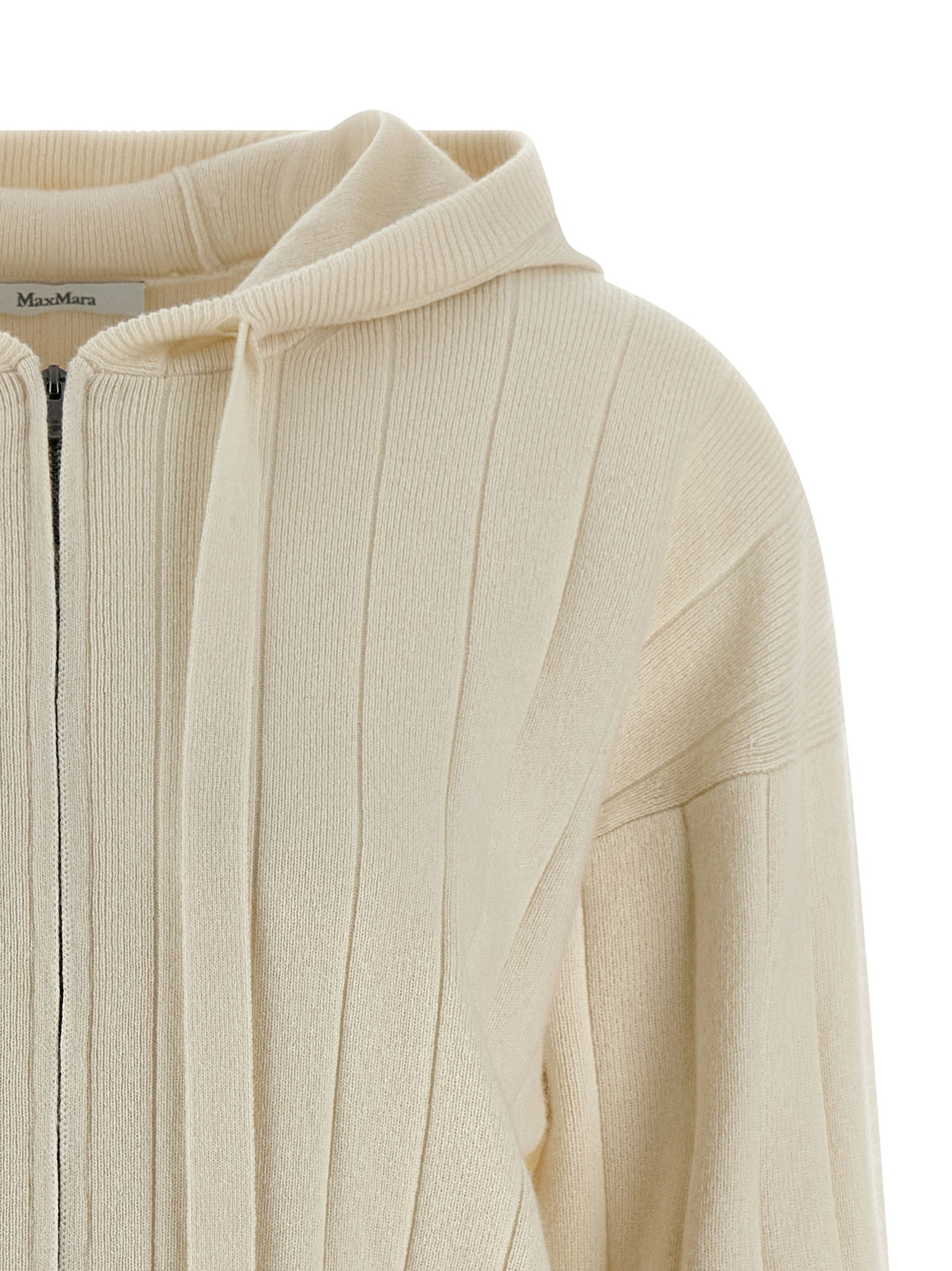 Hooded Cardigan by Max Mara for women in cashmere & leather white features a nuanced silhouette with a refined hooded neckline and nuanced detailing for a sophisticated look.