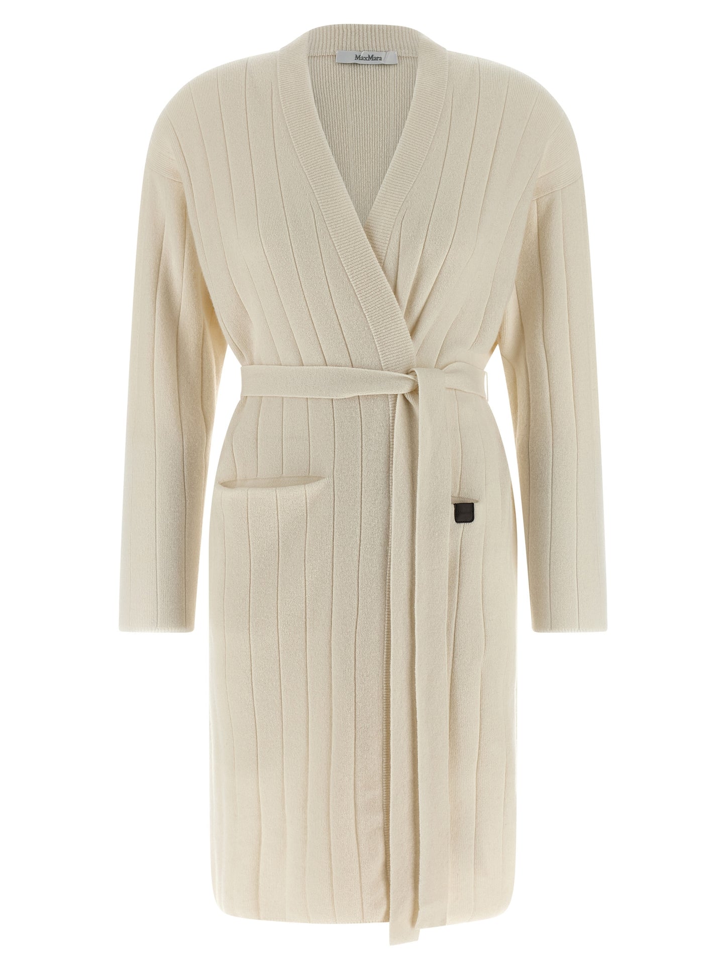 Cardigan by Max Mara for women in cashmere & leather white features an crisp silhouette, showcasing a sophisticated wrap neckline and long-sleeve detail for a truly crisp finish.