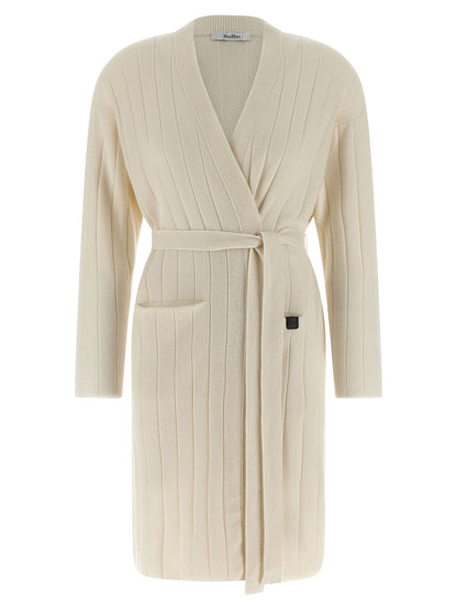 Cardigan by Max Mara for women in cashmere & leather white features an crisp silhouette, showcasing a sophisticated wrap neckline and long-sleeve detail for a truly crisp finish.