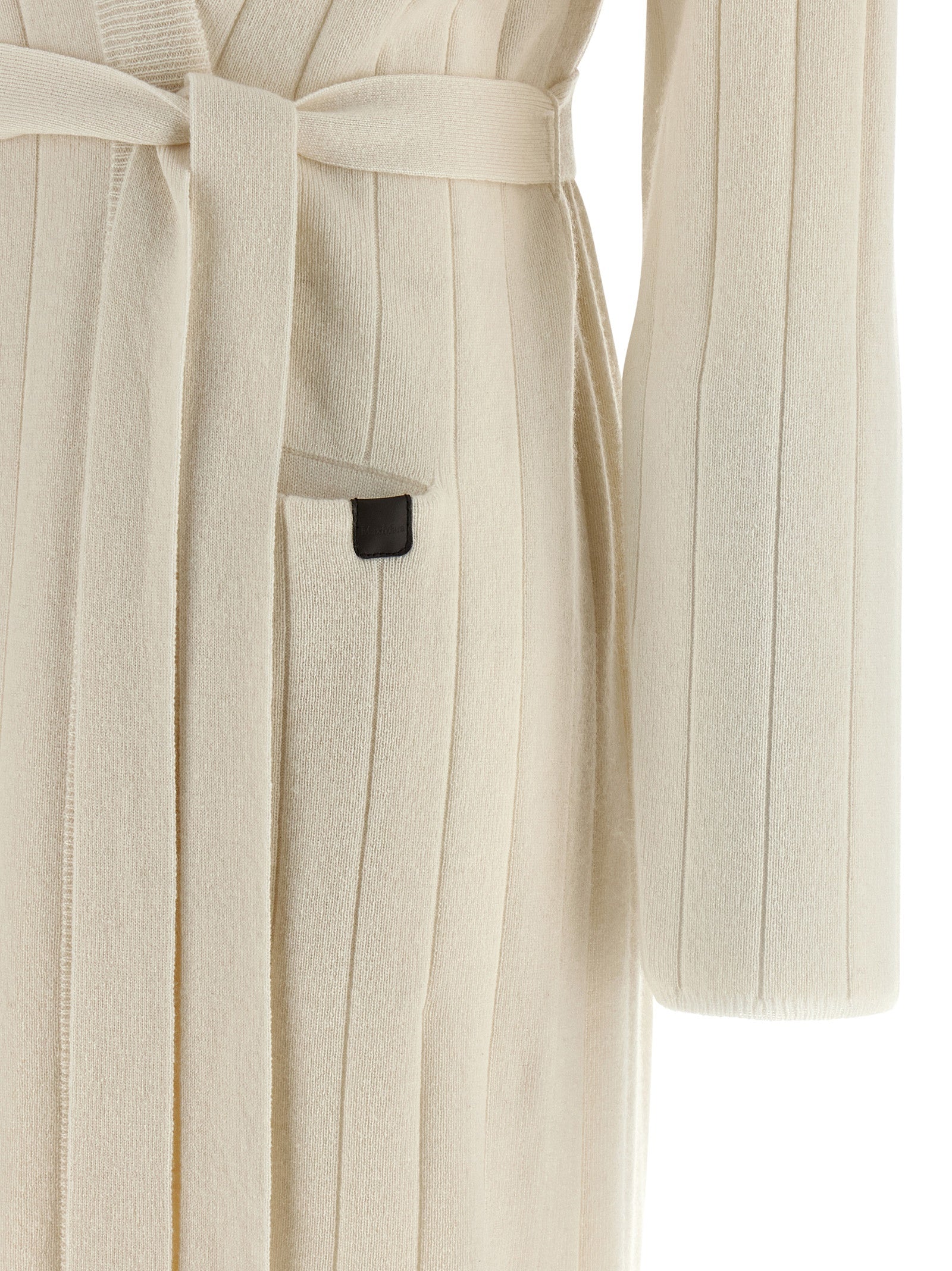 Cardigan by Max Mara for women in cashmere & leather white showcases a luxurious silhouette, meticulously detailed with a sophisticated and for a refined finish.