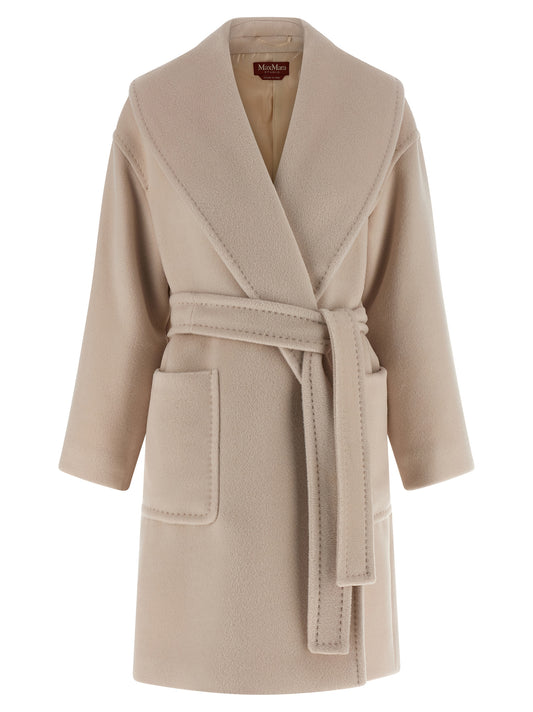 Overcoat by Max Mara for women in beaver hair & alpaca virgin wool beige & monogram features a cosy chic silhouette, artfully detailed with a sophisticated shawl-collar neckline and premium for a cosy chic finish.