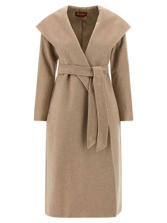 Hooded Overcoat by Max Mara for women in cashmere beige features an satoral silhouette, showcasing a sophisticated hooded neckline and satoral pockets & hooded for a premium, timeless look.