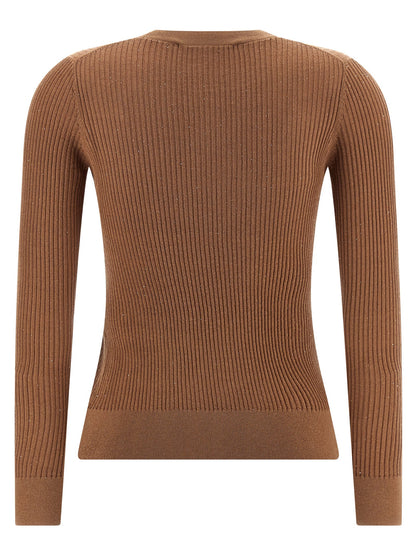 Cardigan by Max Mara for women in silk wool & sequins beige features an crisp silhouette, showcasing a sophisticated crew neckline and detail for a truly crisp finish.