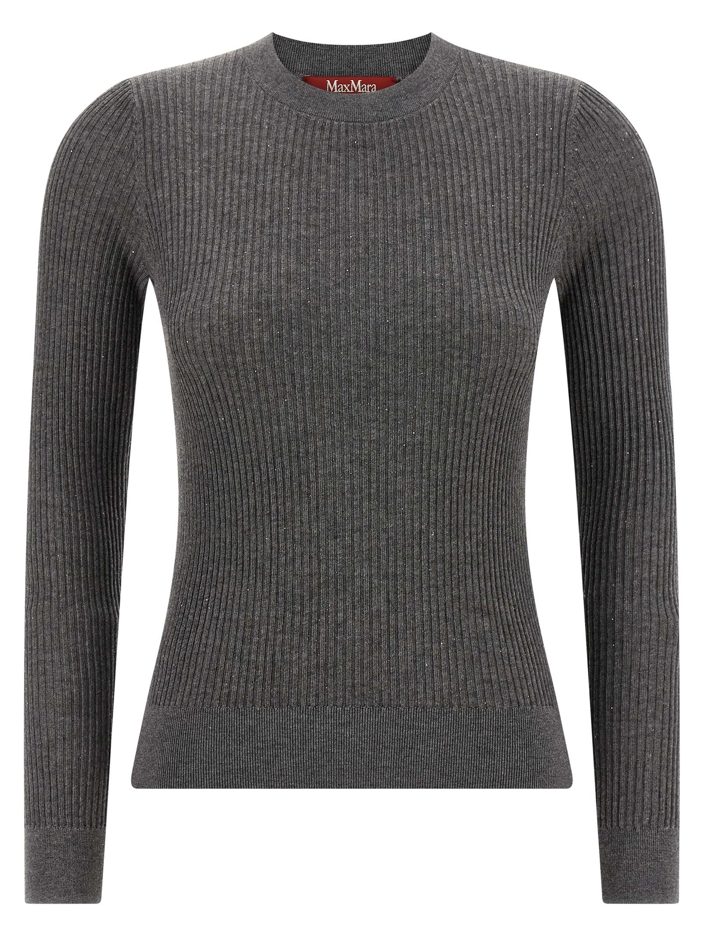 Cardigan by Max Mara for women in silk wool & sequins gray features a nuanced silhouette with a refined crew neckline and nuanced long-sleeve detailing for a sophisticated look.
