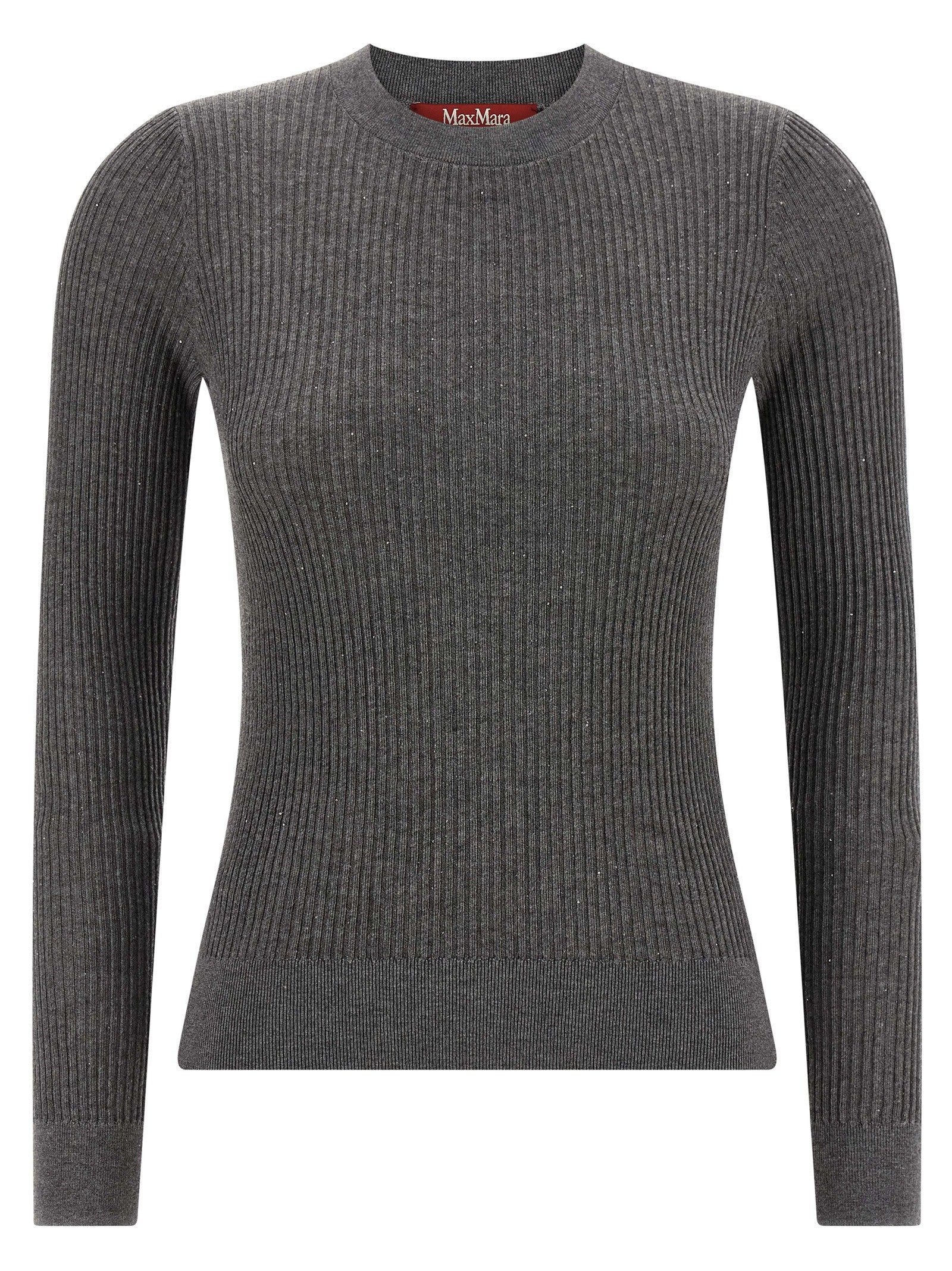 Cardigan by Max Mara for women in silk wool & sequins gray features a nuanced silhouette with a refined crew neckline and nuanced long-sleeve detailing for a sophisticated look.