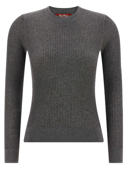 Cardigan by Max Mara for women in silk wool & sequins gray features a nuanced silhouette with a refined crew neckline and nuanced long-sleeve detailing for a sophisticated look.