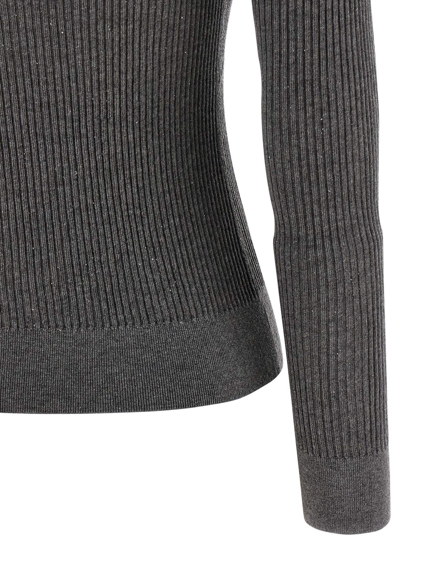 Cardigan by Max Mara for women in silk wool & sequins gray presents a textural silhouette, artfully finished with a textural crew neckline and for a sophisticated, textural look.