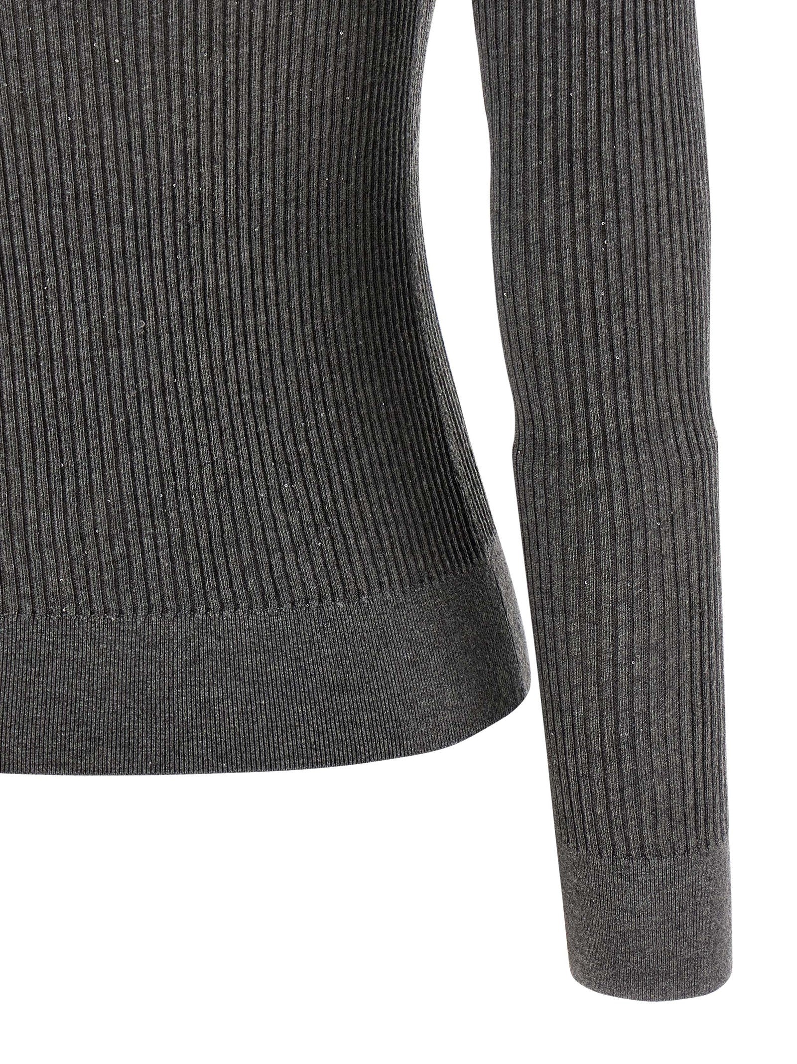 Cardigan by Max Mara for women in silk wool & sequins gray presents a textural silhouette, artfully finished with a textural crew neckline and for a sophisticated, textural look.