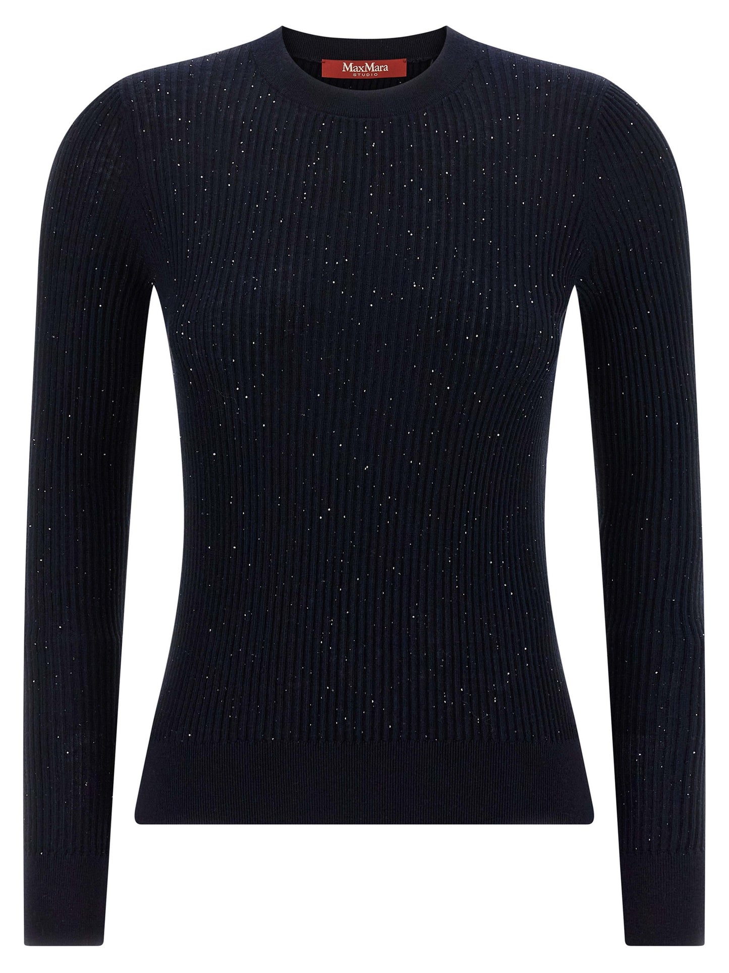 Cardigan by Max Mara for women in silk wool & sequins blue features an impeccable silhouette, showcasing a sophisticated crew neckline and long-sleeve detail for a truly impeccable finish.