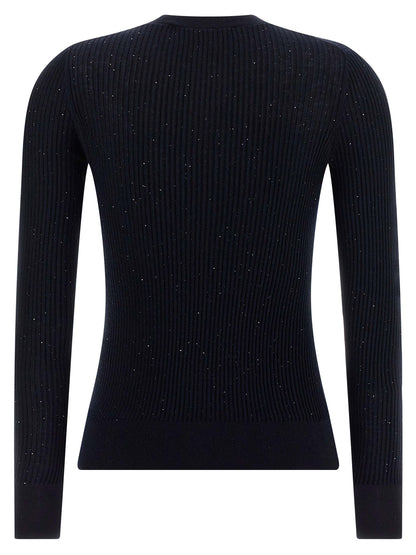 Cardigan by Max Mara for women in silk wool & sequins blue features a nuanced silhouette with a refined crew neckline and nuanced detailing for a sophisticated look.