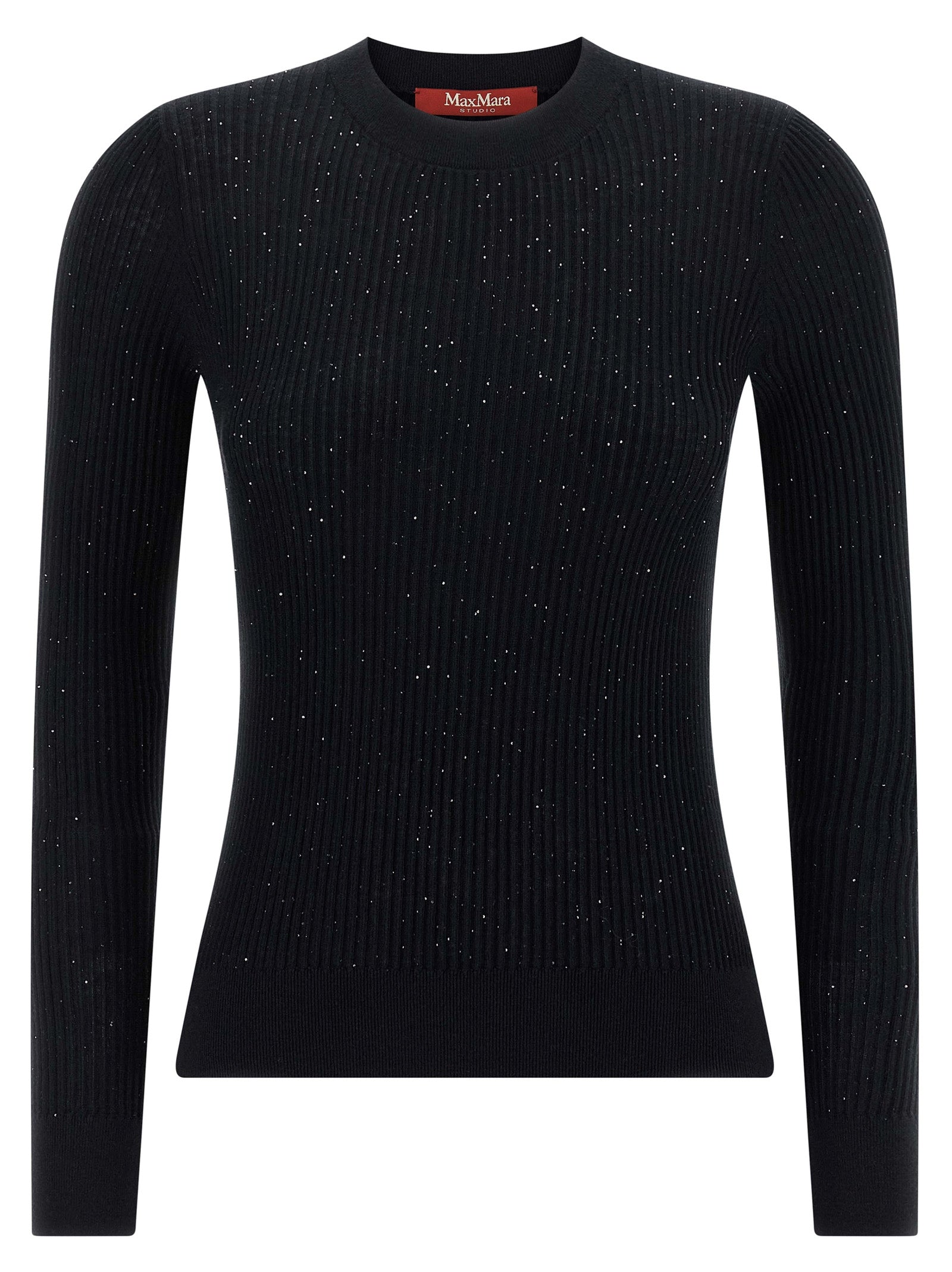 Cardigan by Max Mara for women in silk wool & sequins black features a nuanced silhouette with a refined crew neckline and nuanced long-sleeve detailing for a sophisticated look.
