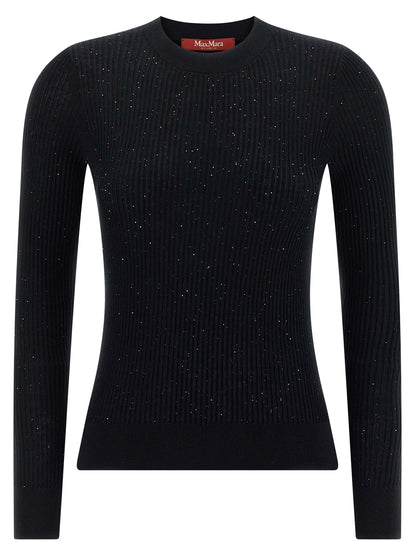 Cardigan by Max Mara for women in silk wool & sequins black features a nuanced silhouette with a refined crew neckline and nuanced long-sleeve detailing for a sophisticated look.